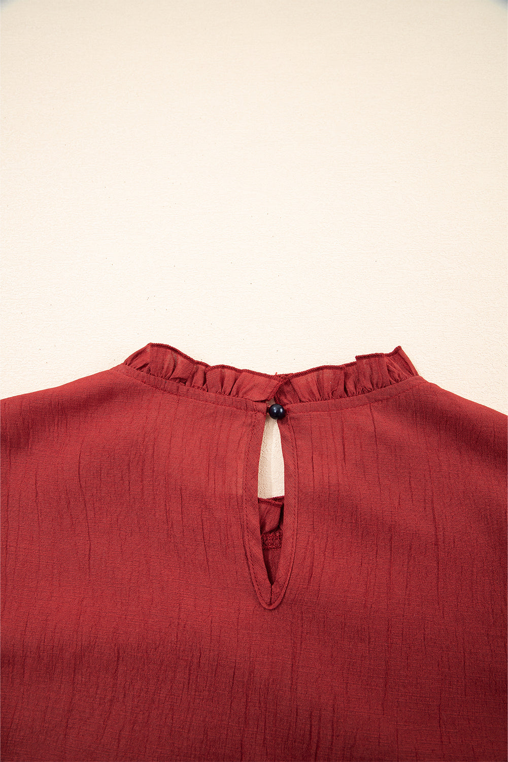 Solid Color Pleated Detail Ruffle Short Sleeve Blouse