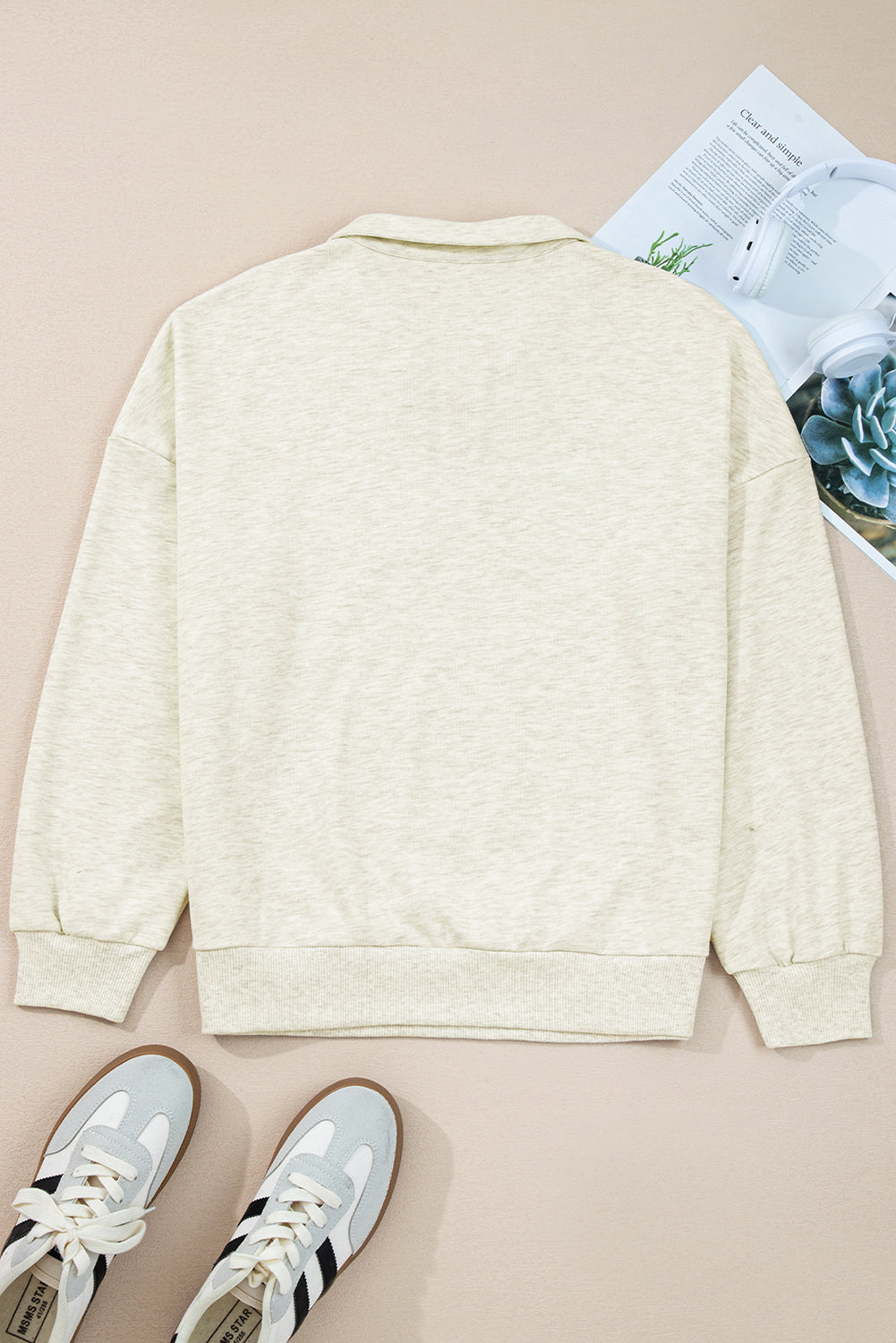 Striped Patchwork Zip Collar Pullover Sweatshirt