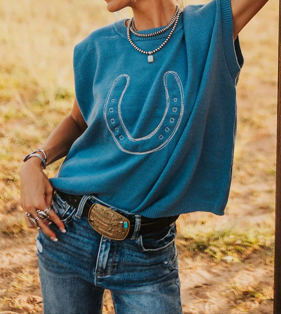 Embroidered Loose Short Sleeve Sweater