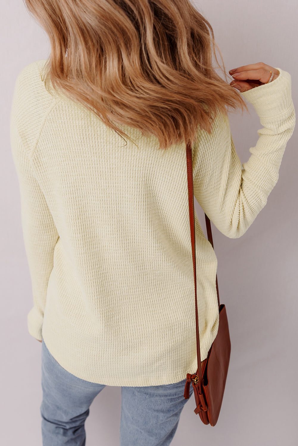 Textured Knit Half Buttons Henley Top