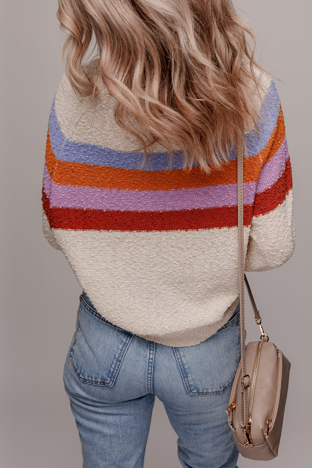 Striped Color Block Loose Sleeve Chic Sweater