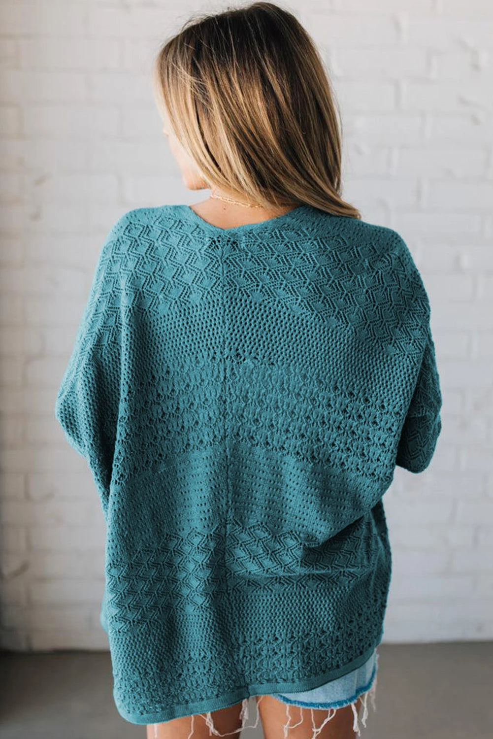 Hollowed Knit Open Front Cardigan