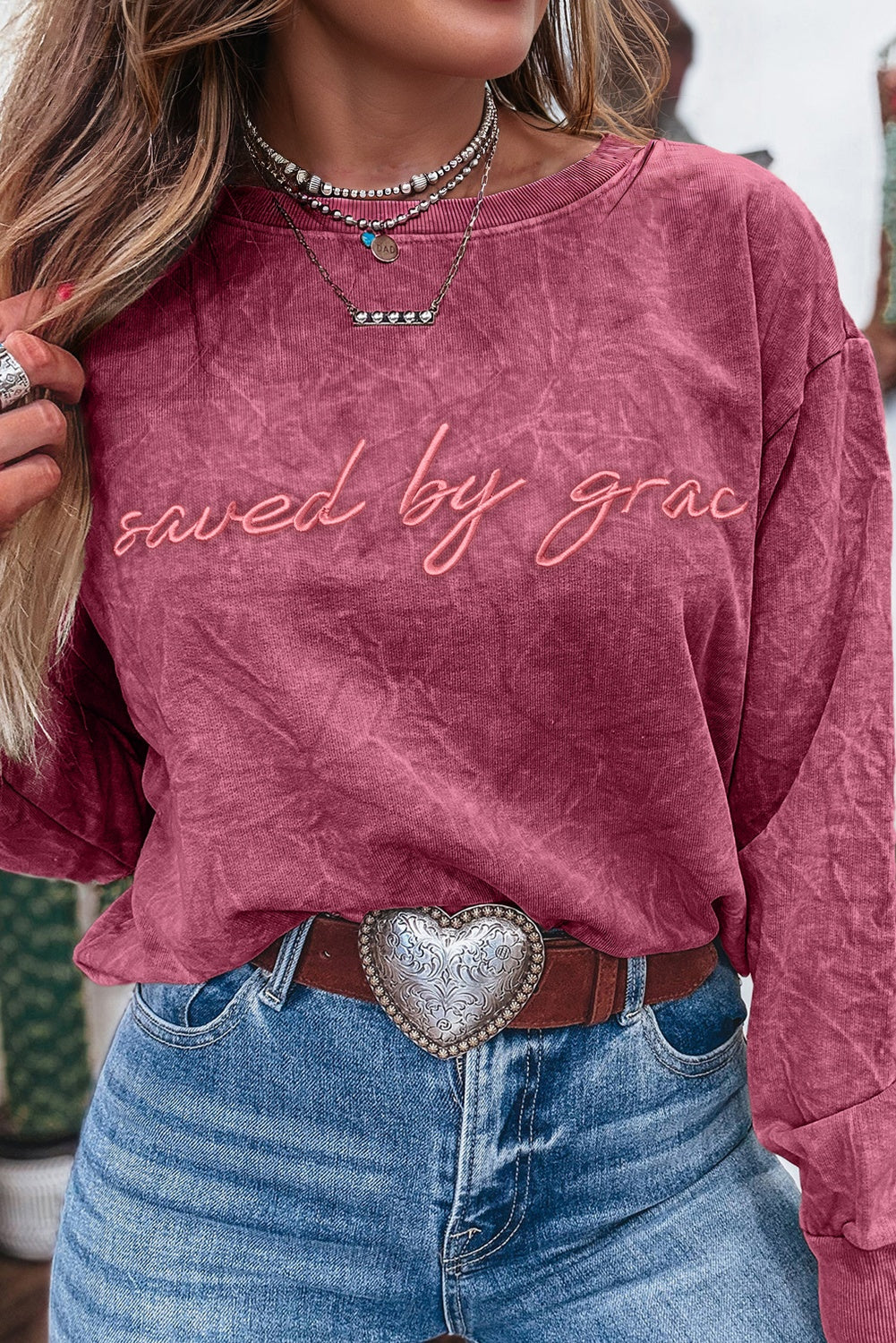 Letter Embroidery Mineral Wash Loose Sweatshirt