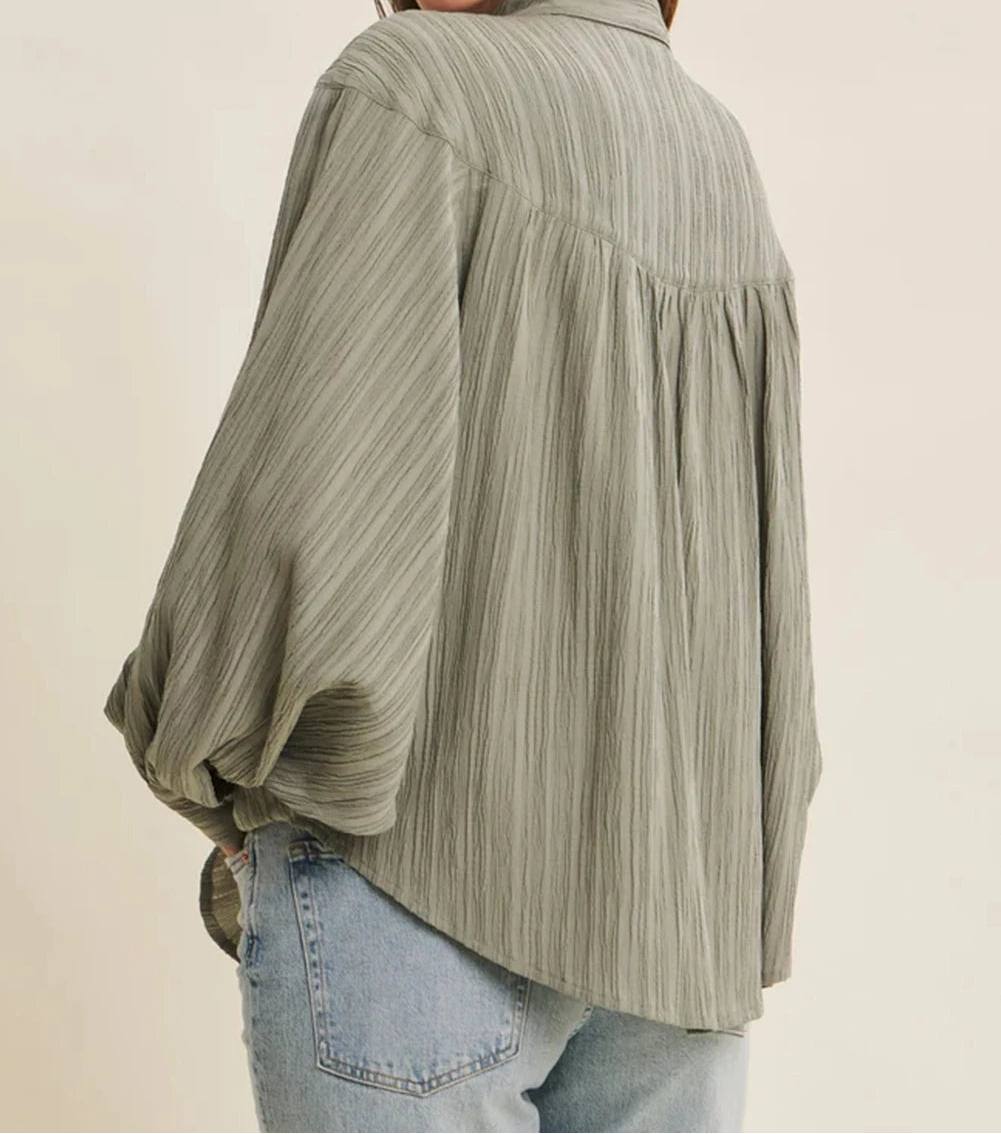 Sleeve Button Down Loose Shirt