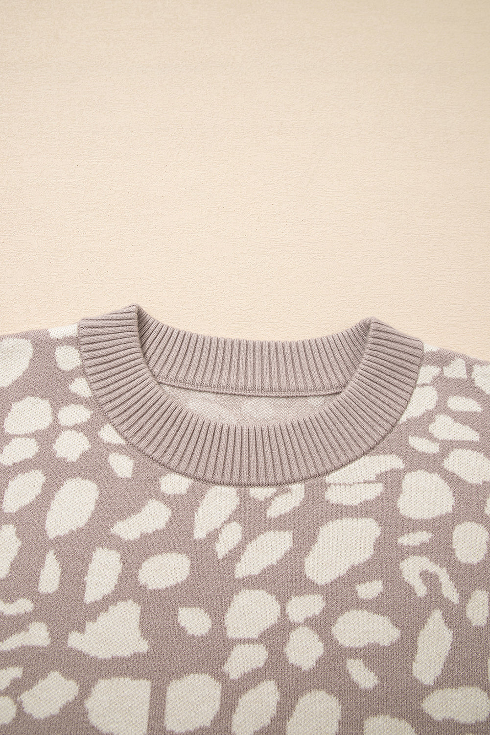 Leopard Spots Pattern Ribbed Trim Drop Shoulder Sweater