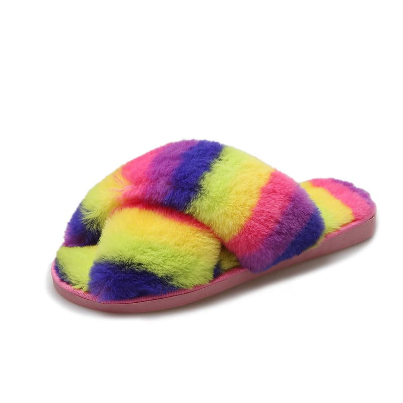 Colorful Plush Cross Plush Slippers - KOC