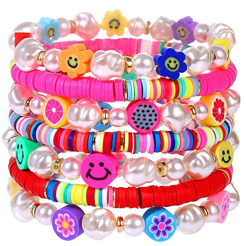Colorful Clay Fruit Smiley Beaded Bracelet - KOC