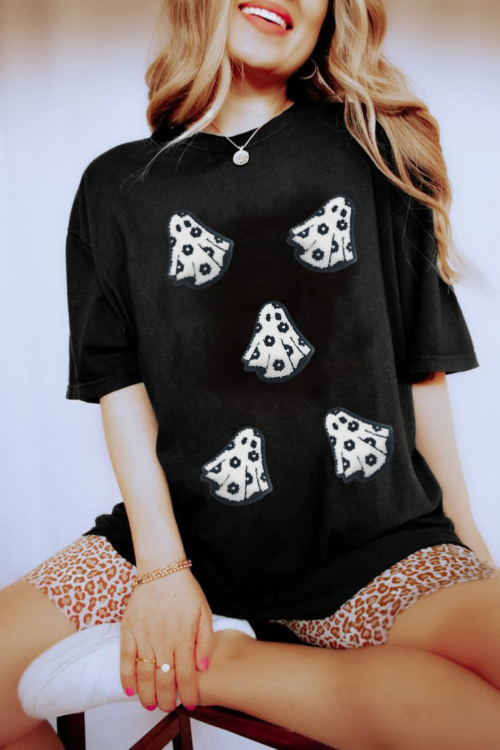Playful Ghost Patched Cotton Blend T Shirt