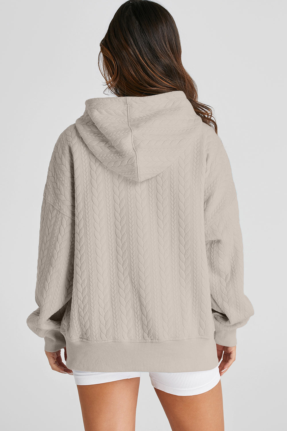 Cable Textured Baggy Solid Hoodie