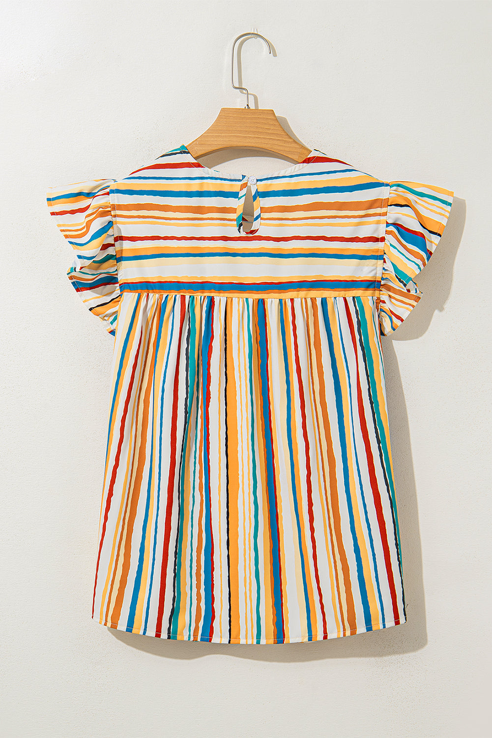 Vibrant Stripes Printed Flutter Sleeve Babydoll Blouse