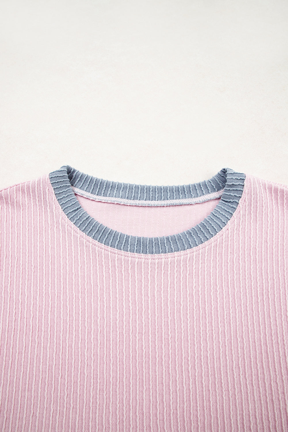 Corded Knit Contrast Trim Round Neck Cap Sleeve 2pcs Short Set