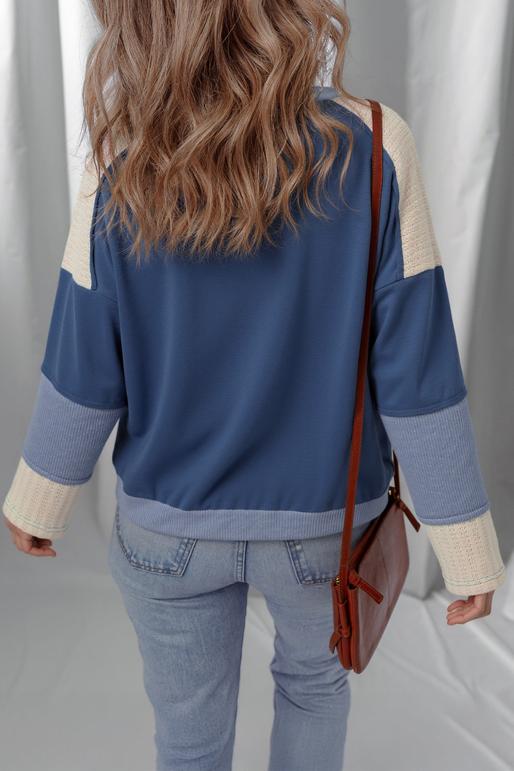 Contrast Knitted Colorblock Star Patchwork Oversize Long Sleeve Top