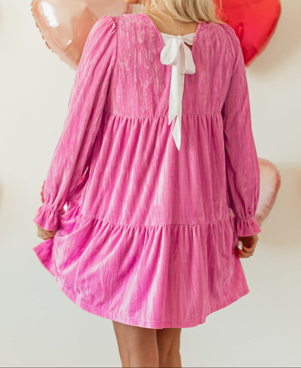 Flounce Sleeve Tiered Ruffled Velvet Mini Dress
