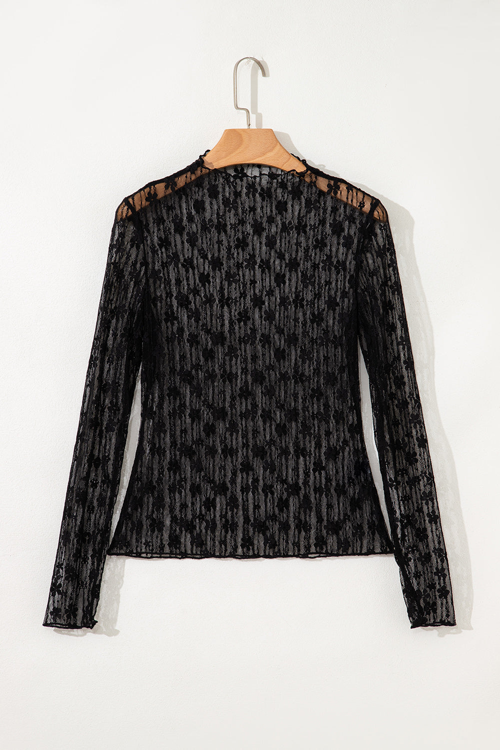 Sheer Floral Lace Long Sleeve Slim Fit Top