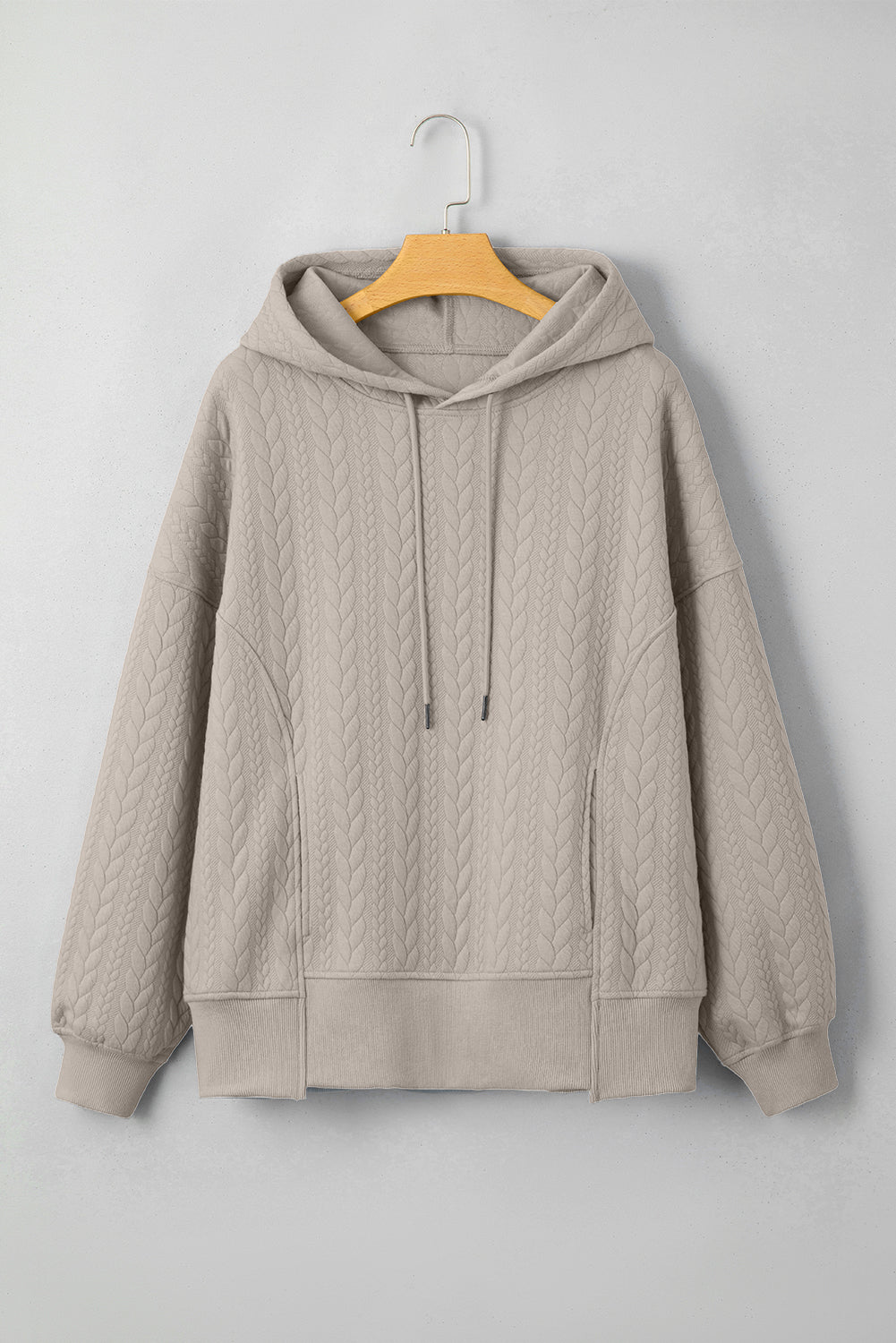 Cable Textured Baggy Solid Hoodie