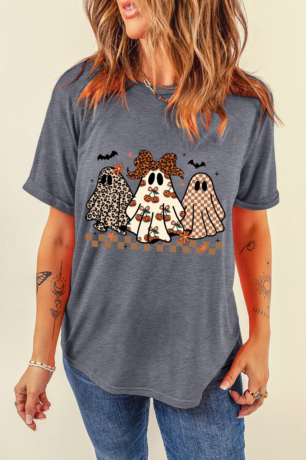 Cute Halloween Ghost Printed Womens Casual Tee
