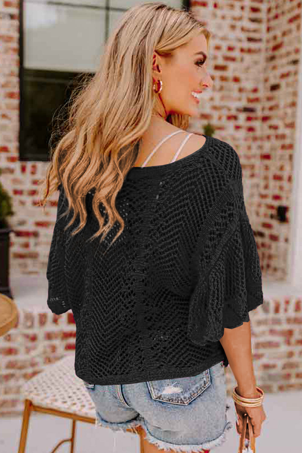 Pointelle Knit Scallop Edge Top