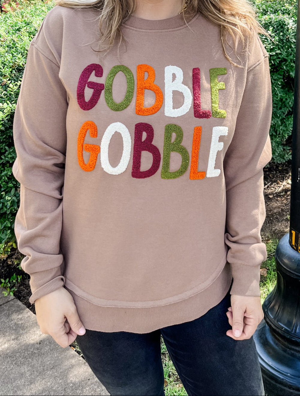 GOBBLE Letter Graphic Thanksgiving Shift Sweatshirt