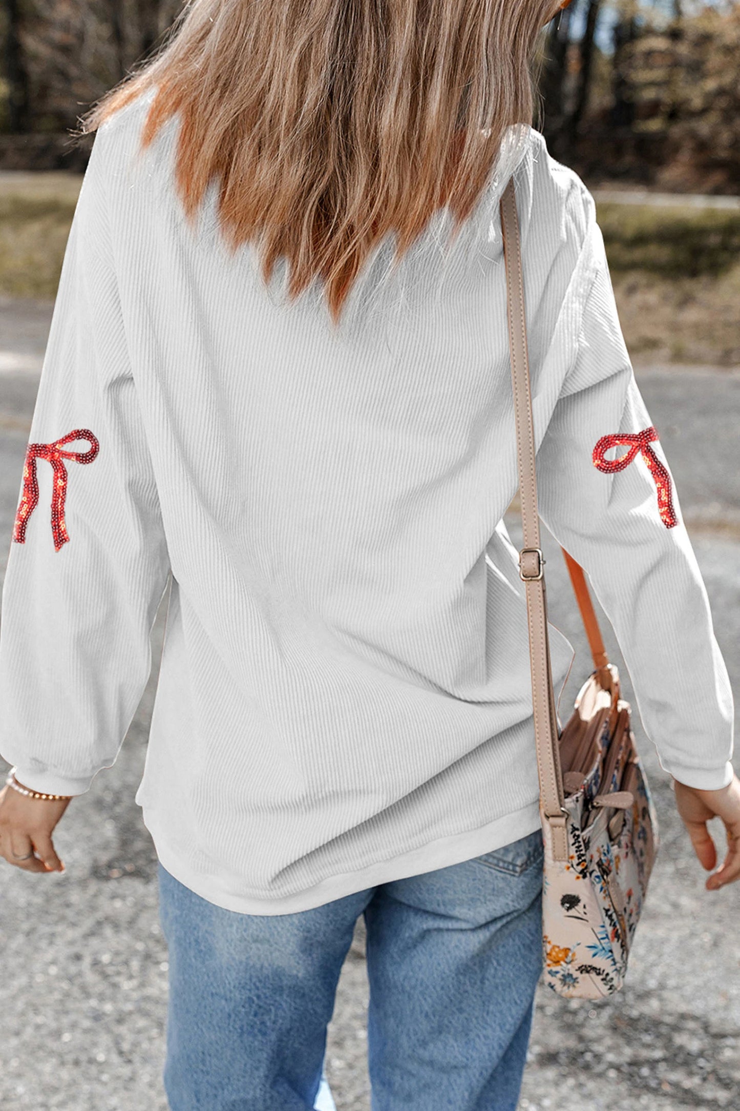 Patched Corded Rib Pullover Sweatshirt