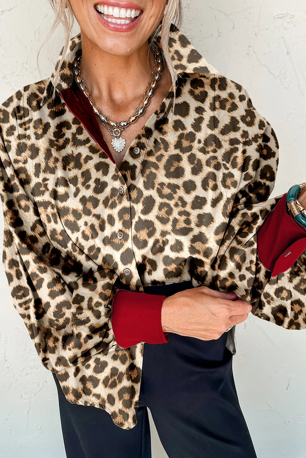 Contrast Edge Leopard Shirt