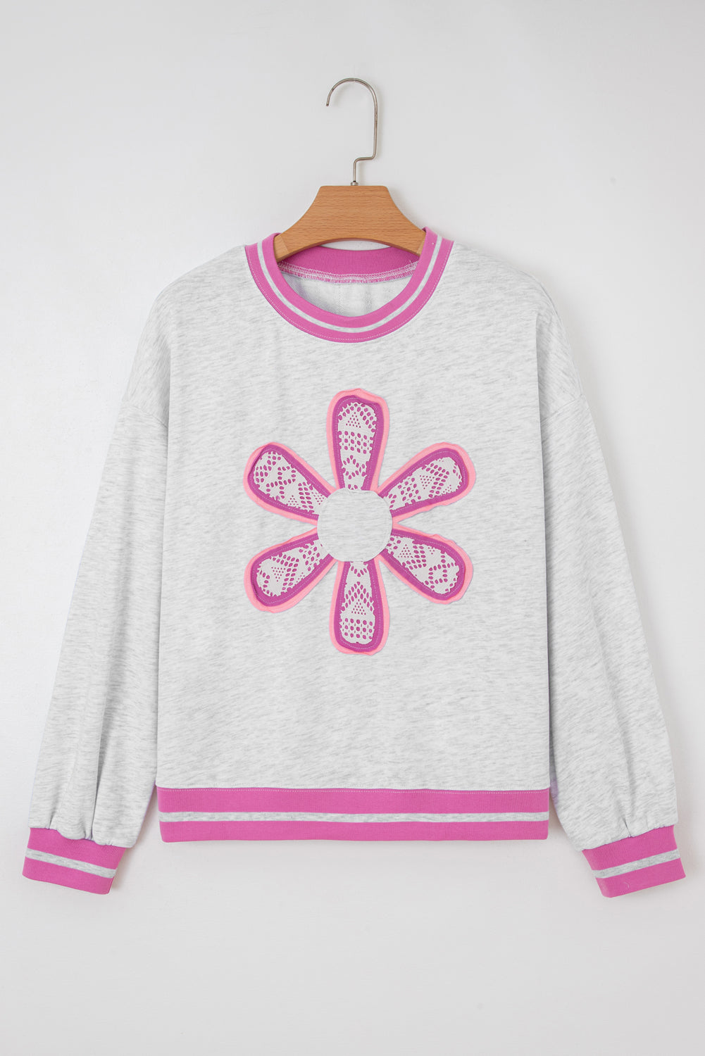 Patch Contrast Trim Crew Neck Sweatshirt