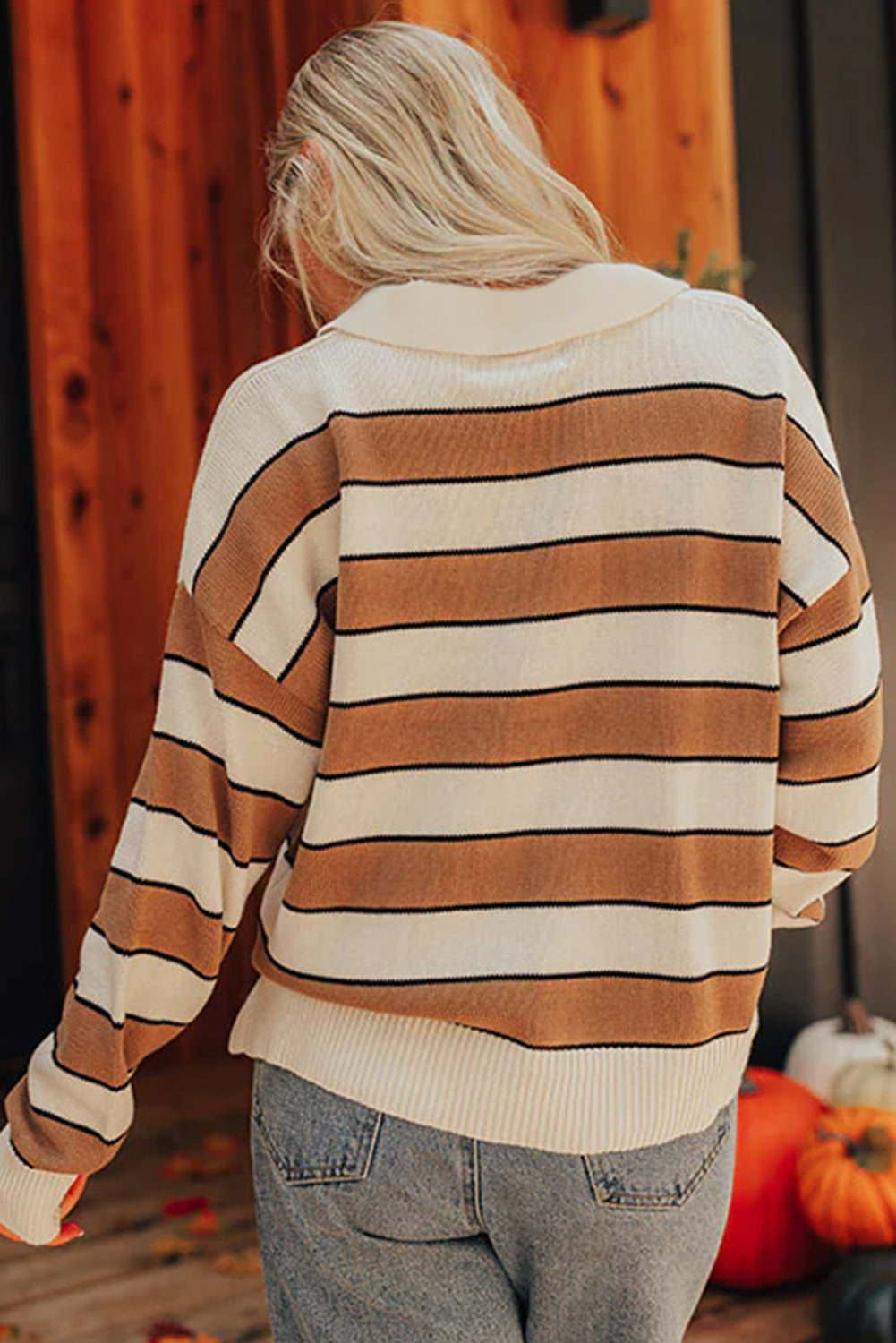 Ribbed Polo Collar Drop Shoulder Sweater