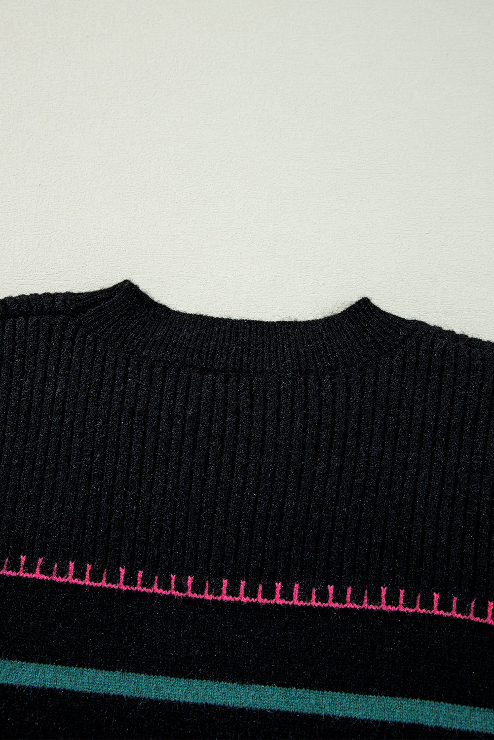 Colorful Striped Ribbed Trim Sweater