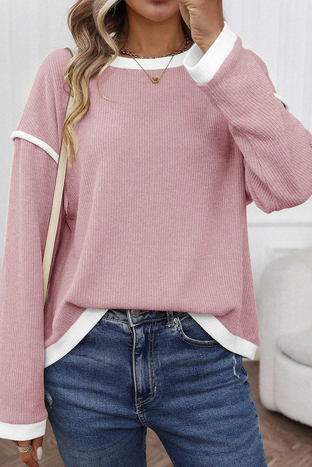 Trim Knit Drop Shoulder Loose Top