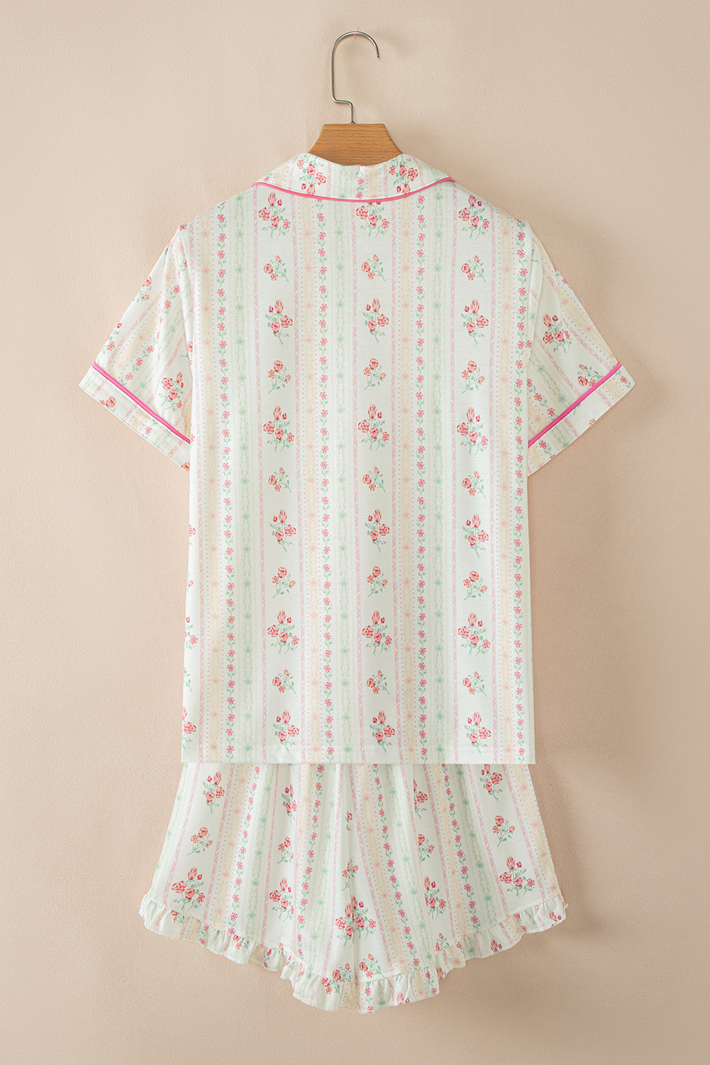 Floral Print Contrast Pipping Short Pajamas Set