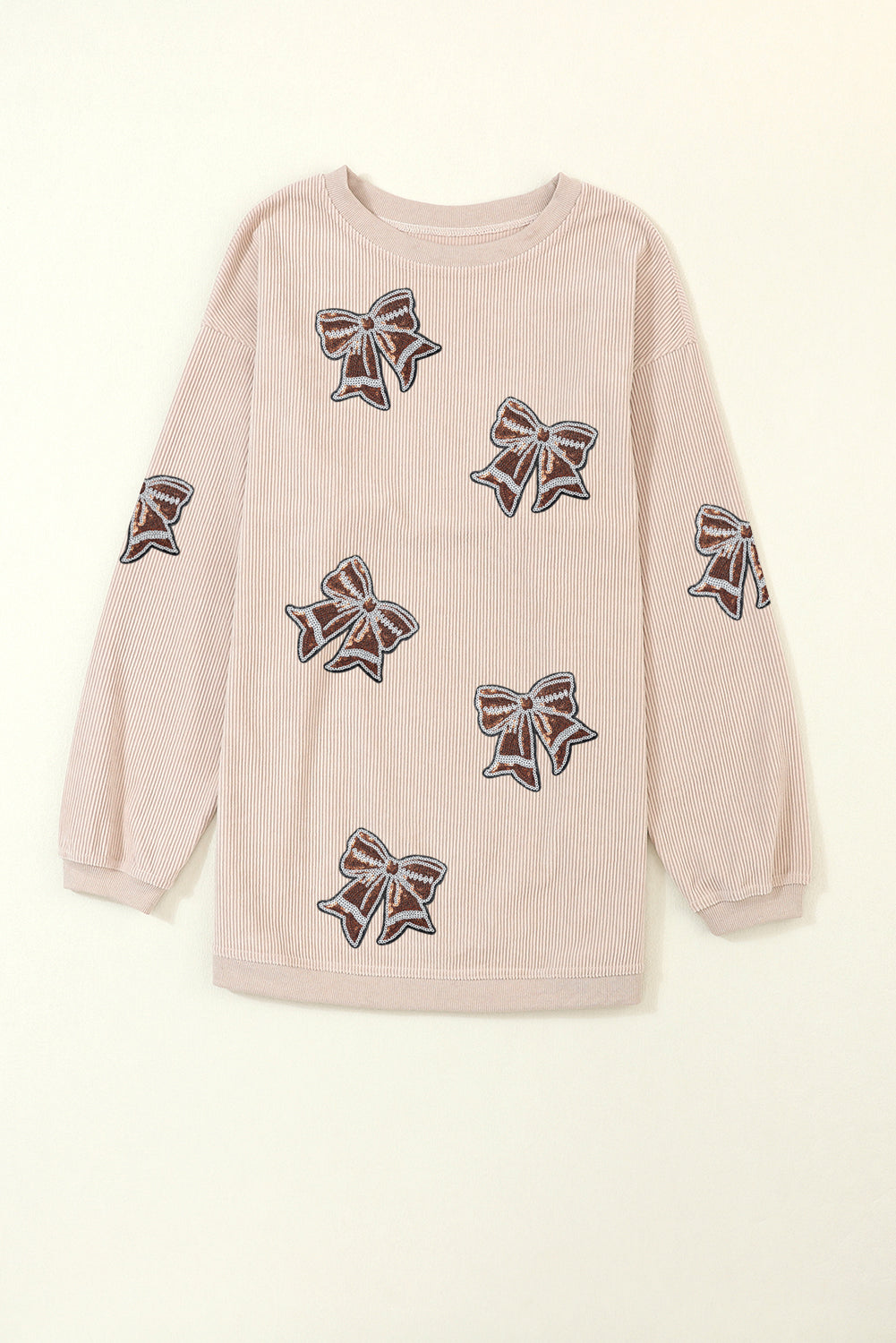Oversize Sequin Bow Patched Corded Sweatshirt