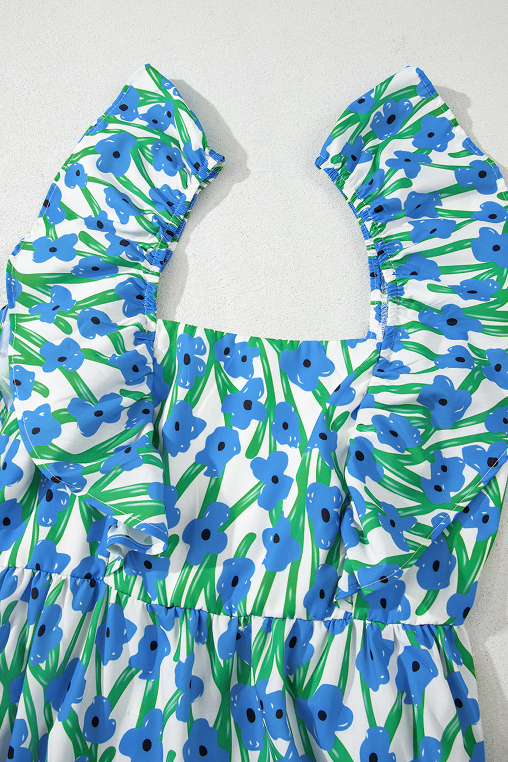 Floral Print Square Neck Ruffled Strap Maxi Dress
