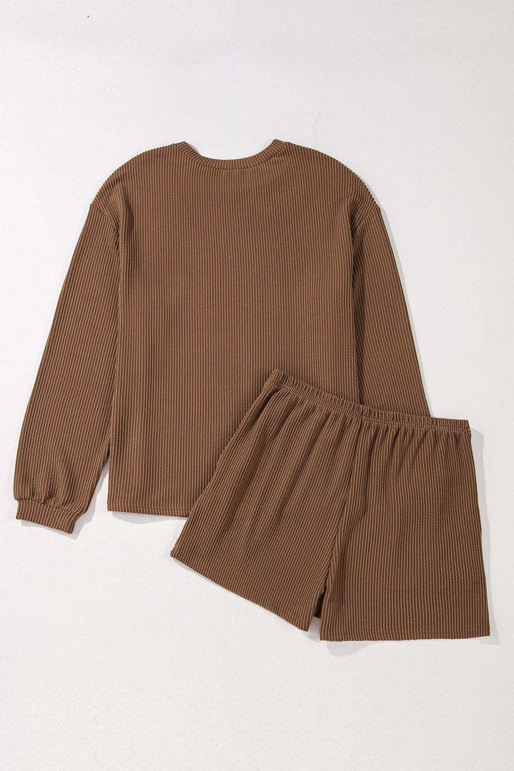 Corded Knit Long Sleeve Top and High Waist Shorts Set