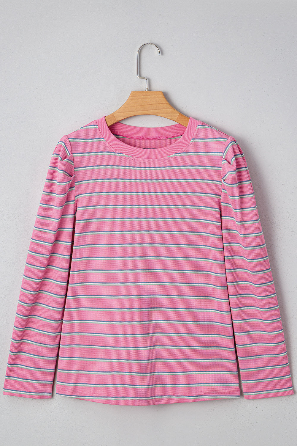Textured Knit Round Neck Long Sleeve Top