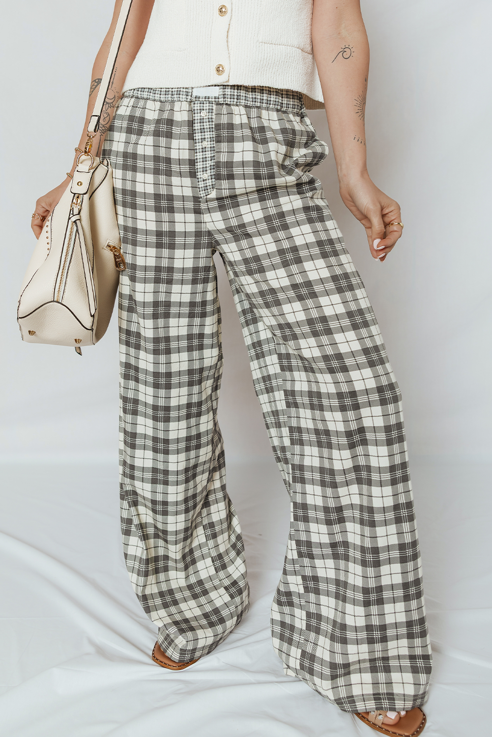 Plaid Wide Leg Casual Pants