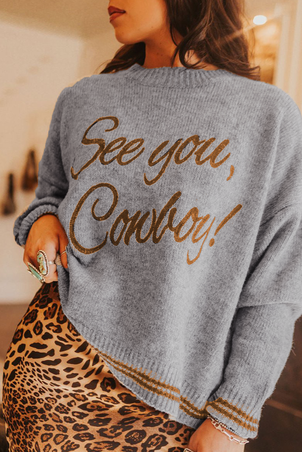 See You Cowboy Embroidered Western Graphic Sweater