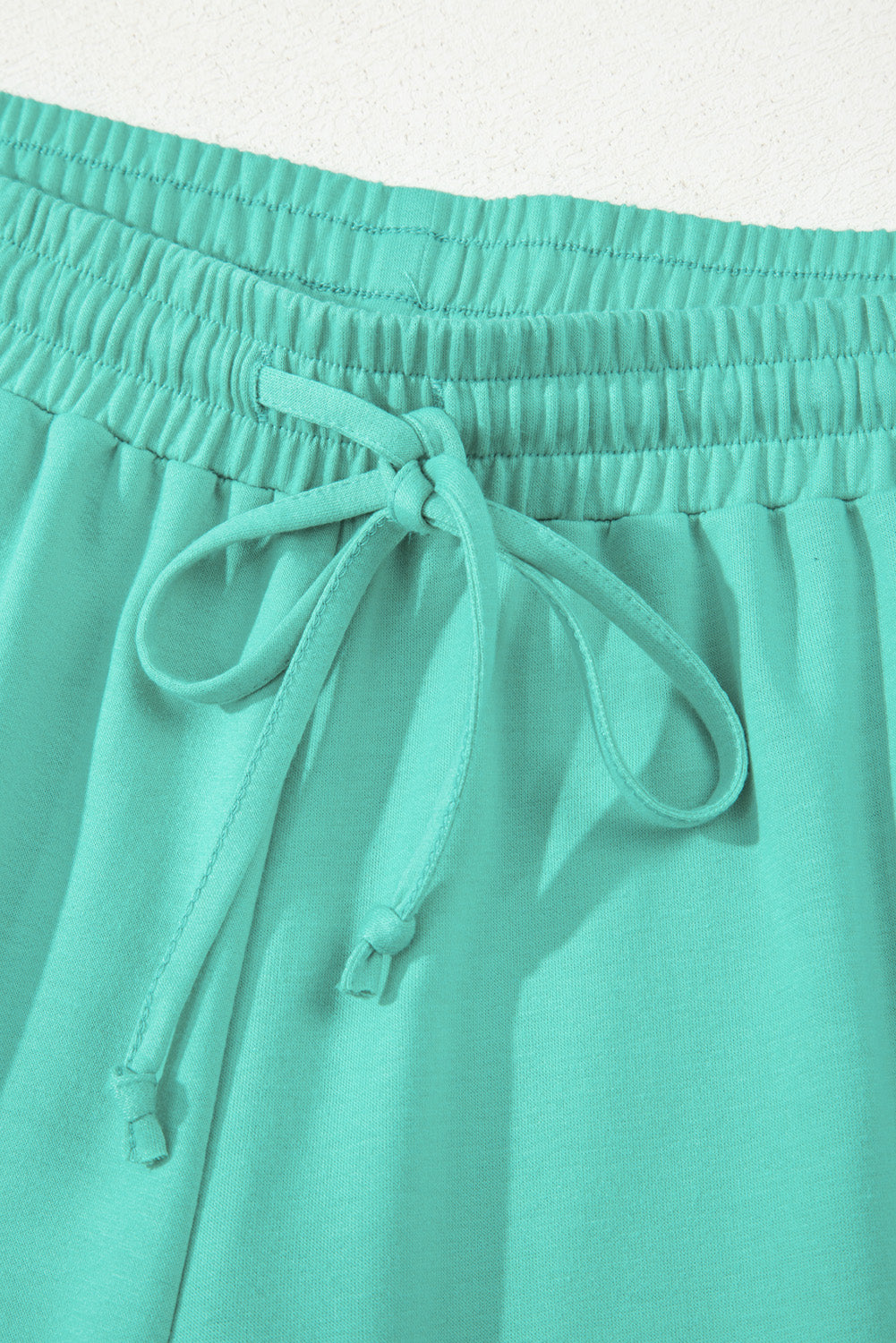V Neck Pullover Top and Drawstring Short Plus Size Set