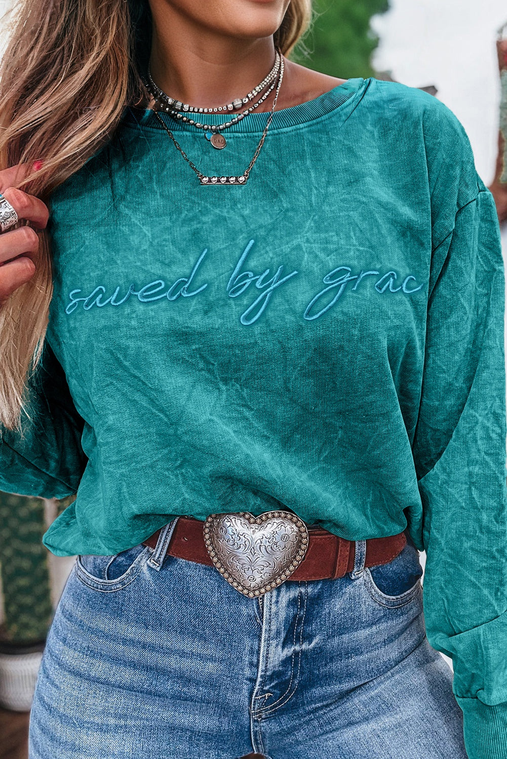 Letter Embroidery Mineral Wash Loose Sweatshirt