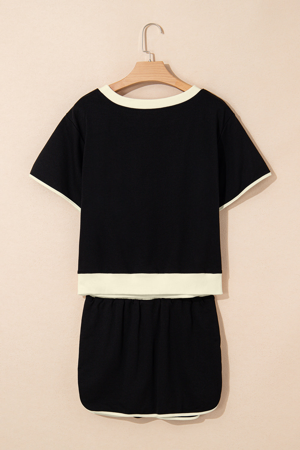 Sequin Rugby Football Bow Patched Colorblock Edge Tee and Skort Set