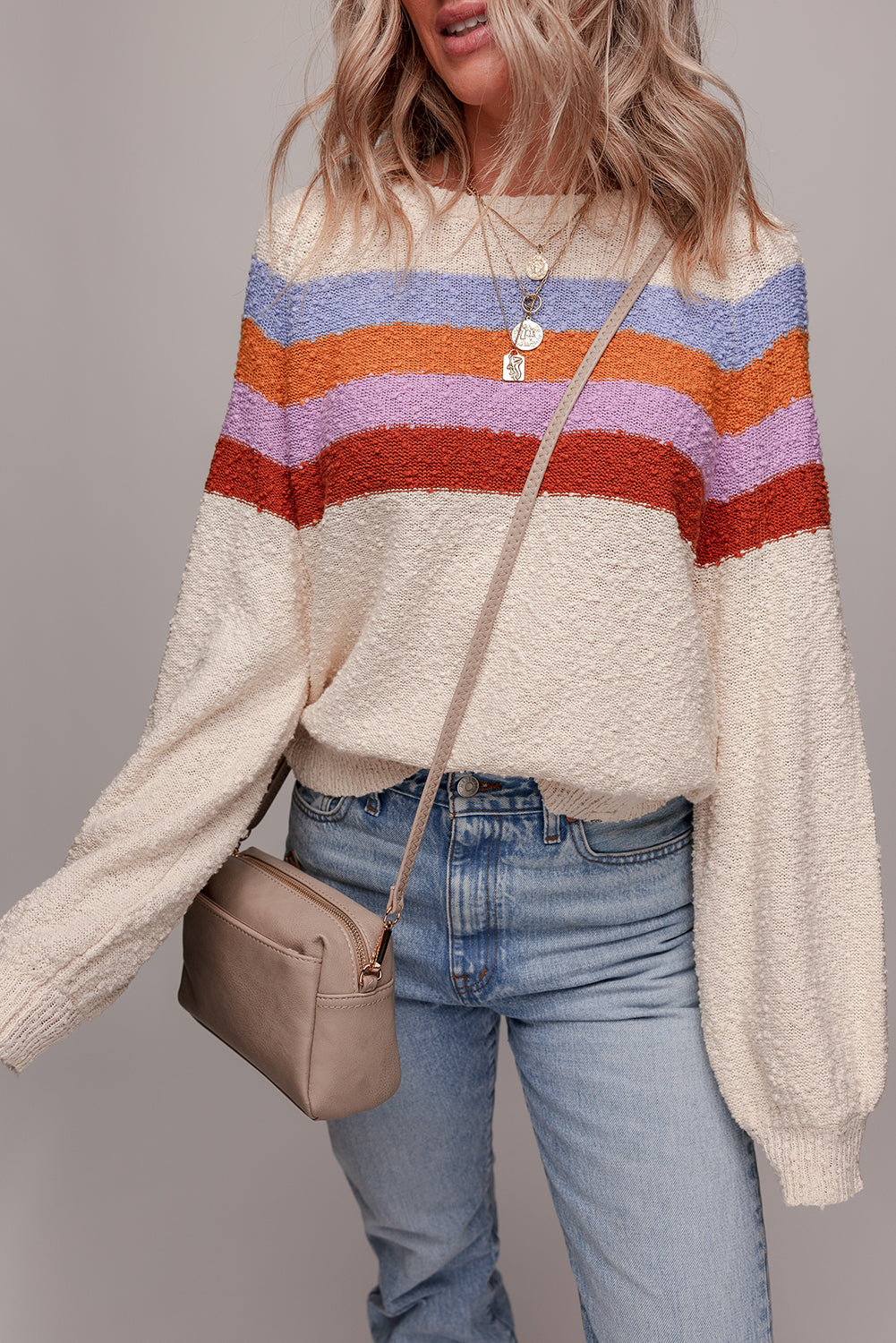 Striped Color Block Loose Sleeve Chic Sweater