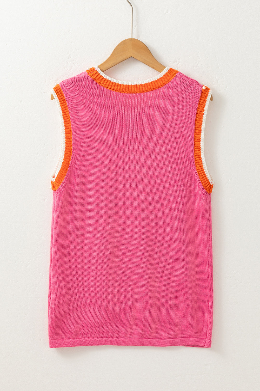 Contrast Trim Pearl Detail Sweater Tank Top