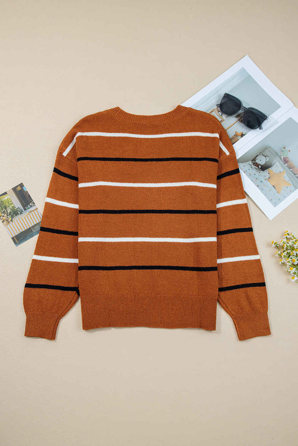 Ribbed Edge Drop Shoulder Sweater
