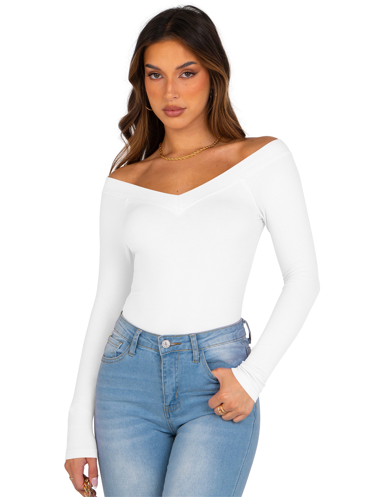 Y2K Long Shoulder Ribbed Knit Slim Shirts