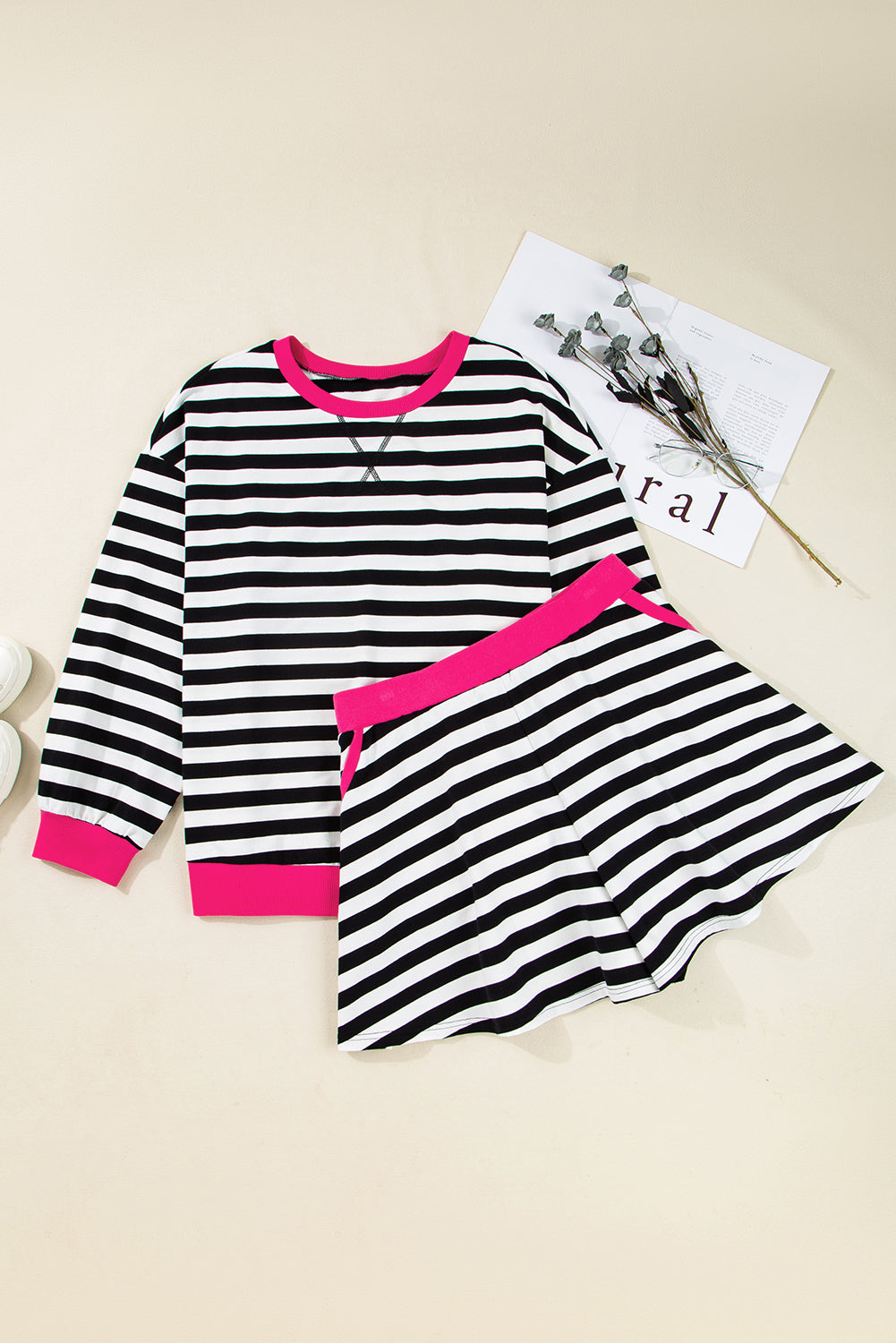Color Block Edge Pullover and Shorts PLus Size Set