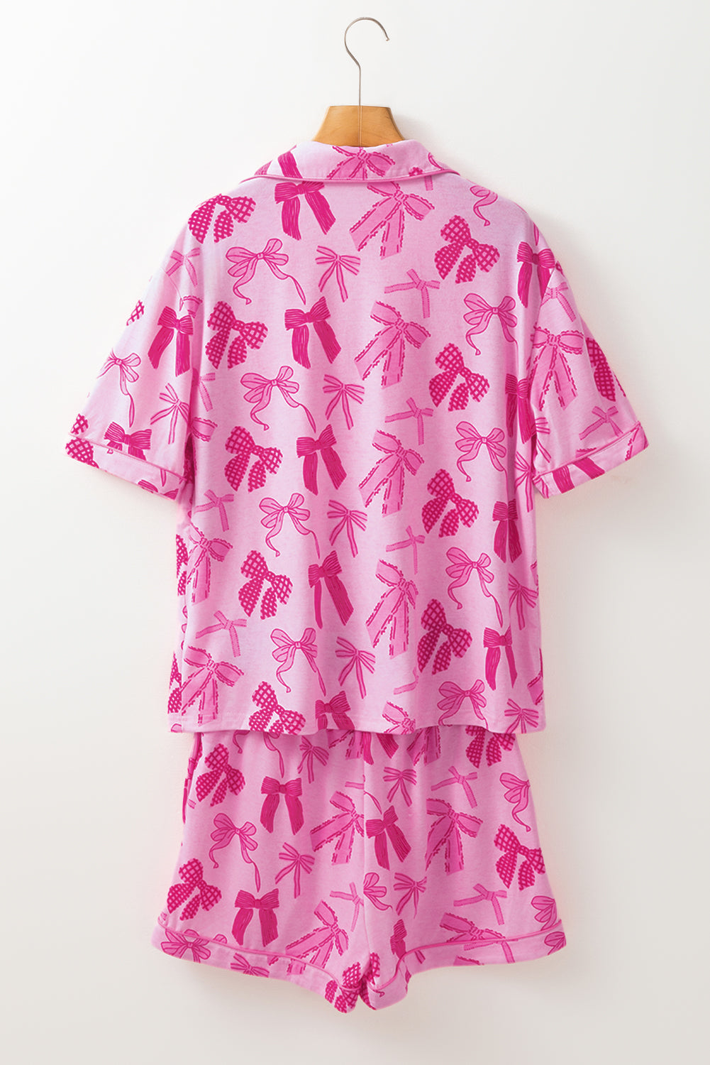 Bow Print Half Sleeve Shirt and Shorts Pajamas Set
