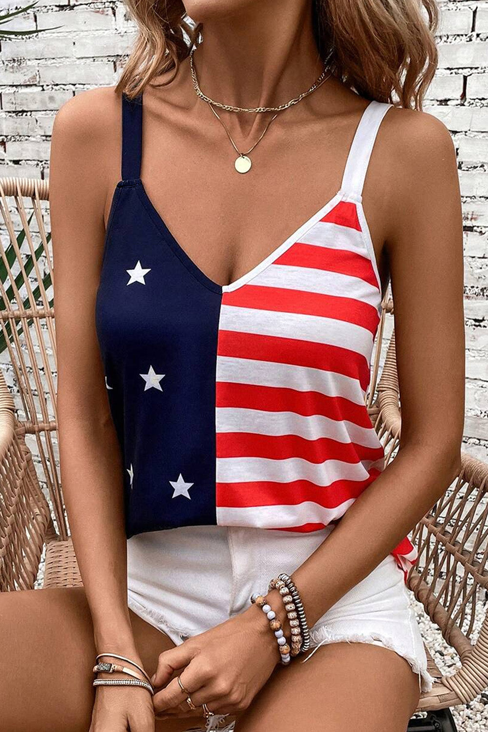 Independence Day Stars and Stripes Printed Casual Tank Top