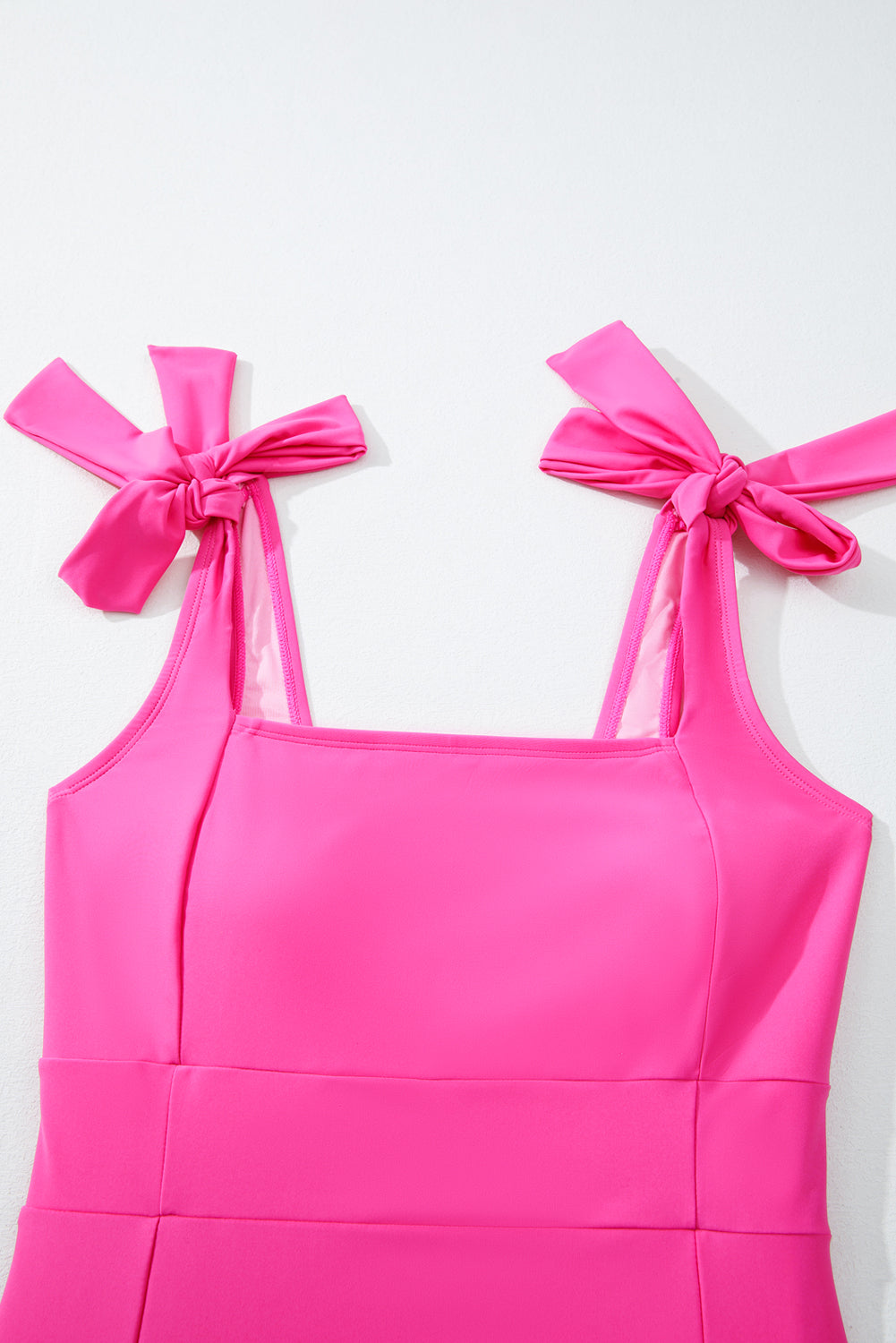 Square Neck Knotted Shoulder Open Back One Piece Swimsuit