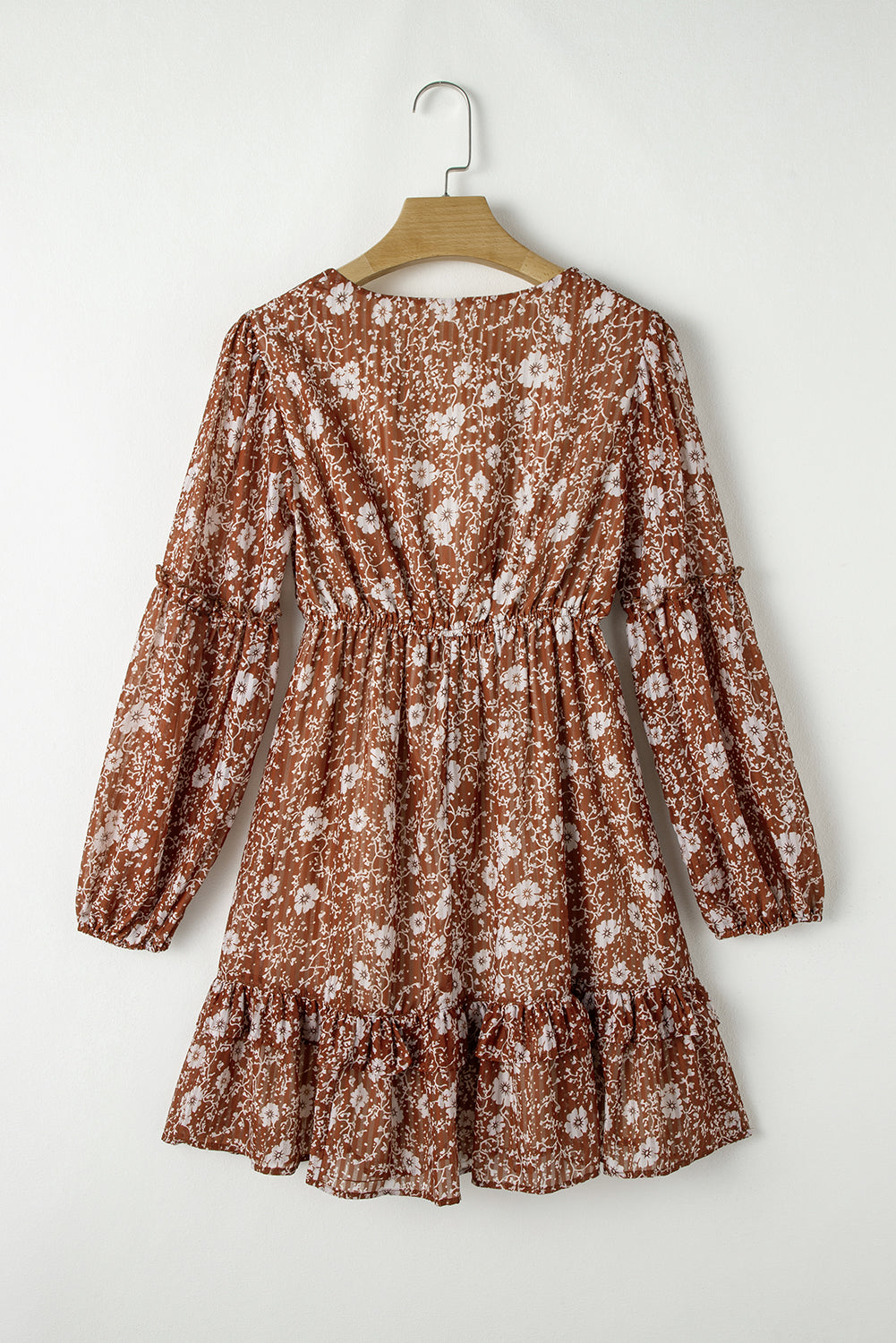 Boho Floral Ruffled Puff Sleeve V Neck Mini Dress