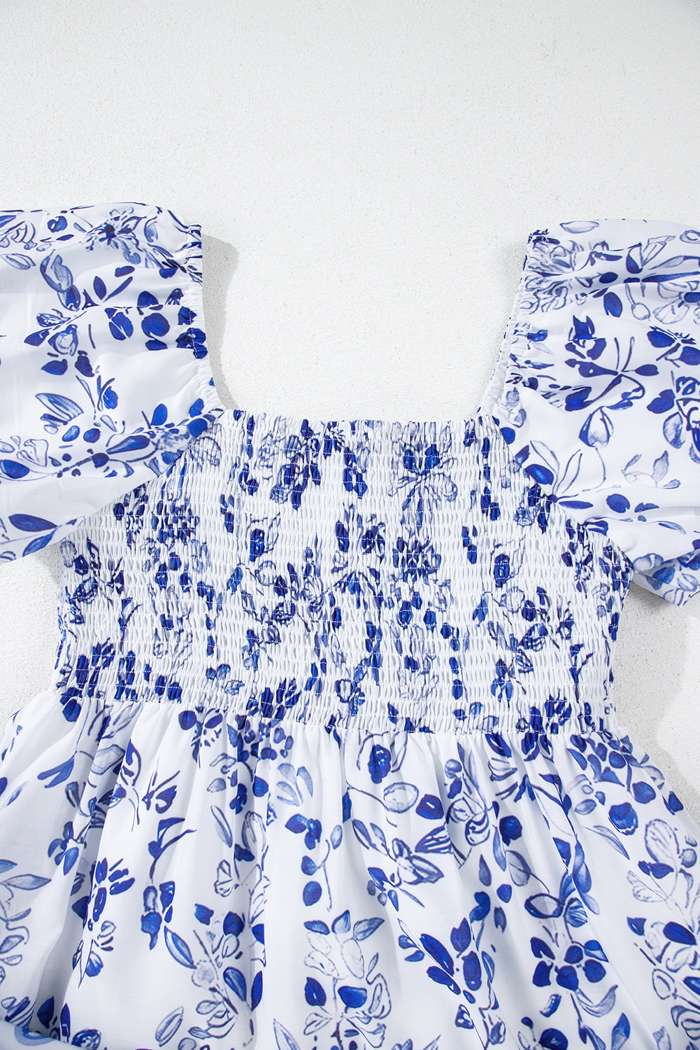 Floral Print Square Neck Bubble Sleeve High Waist Maxi Dress