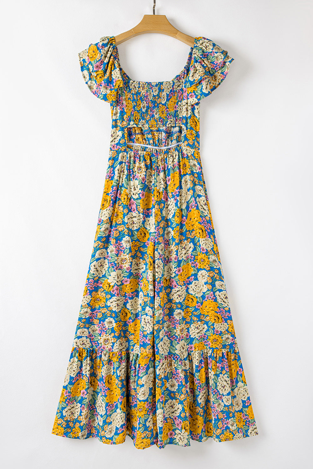 Floral Shirred Cut Out Jumpsuit