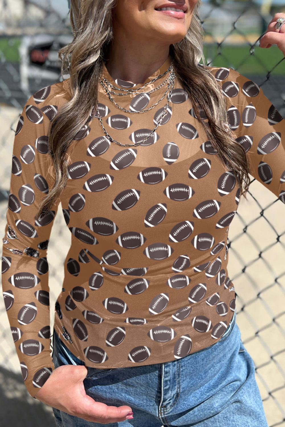 Game Day Rugby Mesh Sheer Long Sleeve Top